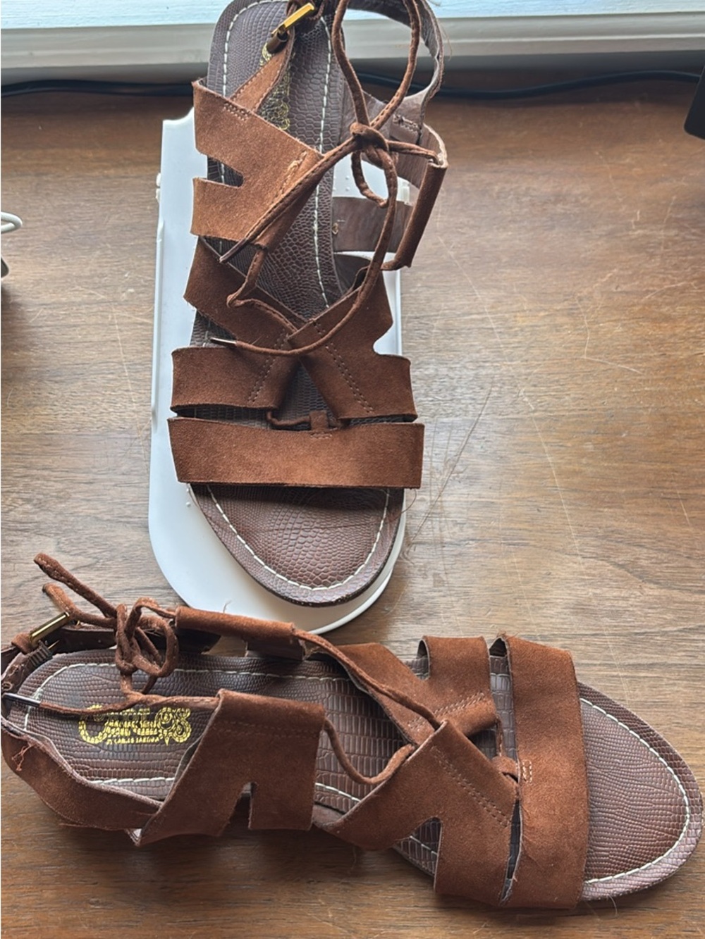 Carlos by Carlos Santana Brown Suede Lace-Up Gladiator Sandals